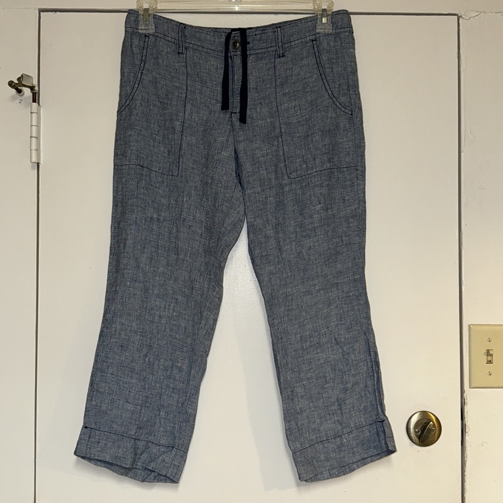 hornytoad Linen Chambray Lithe Capri Blue Denim Look Lightweight Sz 4 #1